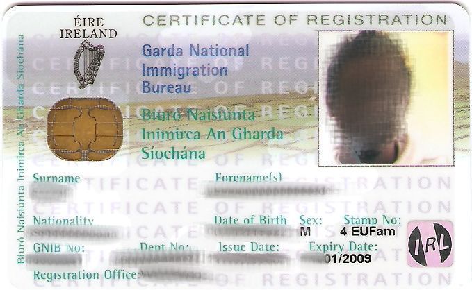 GNBI card, tarjeta de Inmigración irlandesa