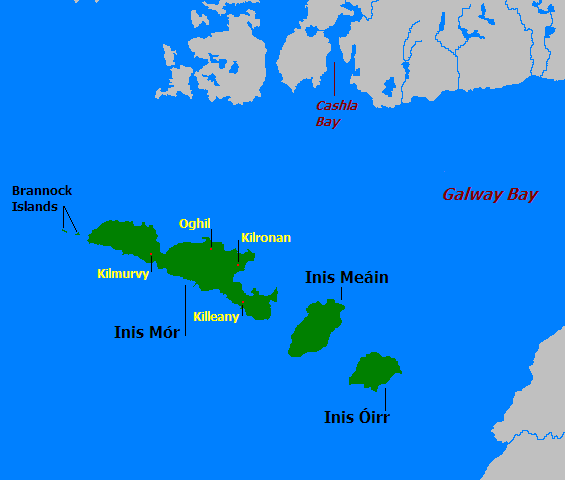 Mapa de las islas de Aran en Irlanda